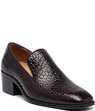 Hugo Crocodile Embossed Leather Cuban Heel Loafers by Marc Nolan