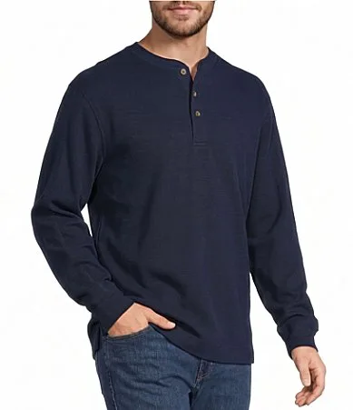 Long Sleeve Slub Ribbed Henley Shirt by Roundtree & Yorke