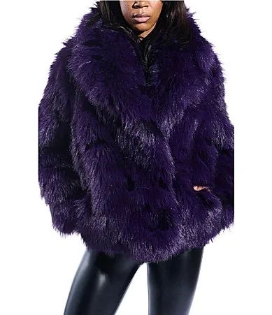 Nago Purple Faux Fur Shawl Collared Oversize Coat by Azalea Wang