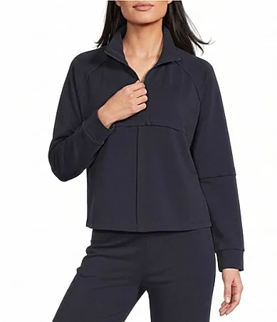 Quarter Zip Mock Neck Long Raglan Sleeve Top by Multiples