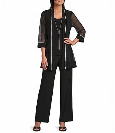 ITY Mesh 34 Sleeve Crew Neck Straight Leg 2-Piece Pant Set by R&M Richards
