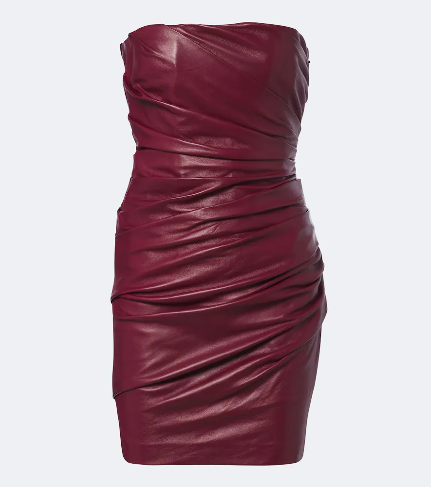 Ruched Leather Bustier Dress by Alex Perry