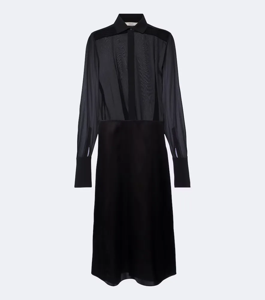 Silk Georgette and Satin Midi Dress by FENDI