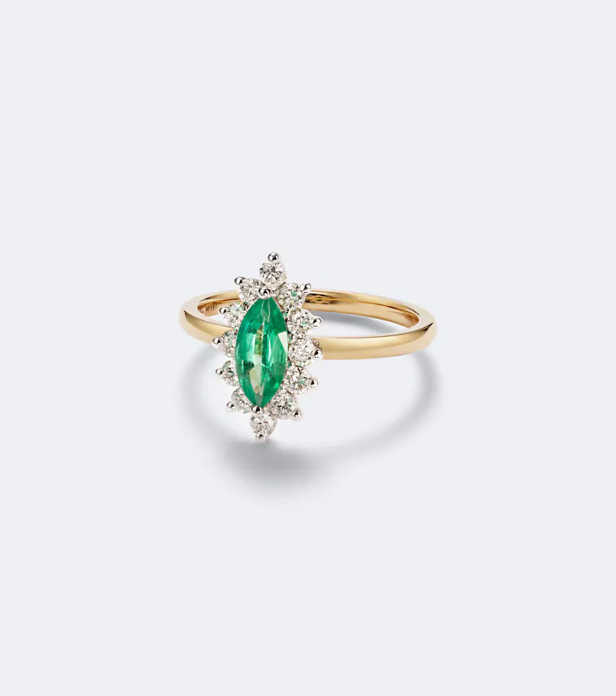 Pompadour 18kt Gold Ring with Emerald and Diamonds by Yvonne Leon