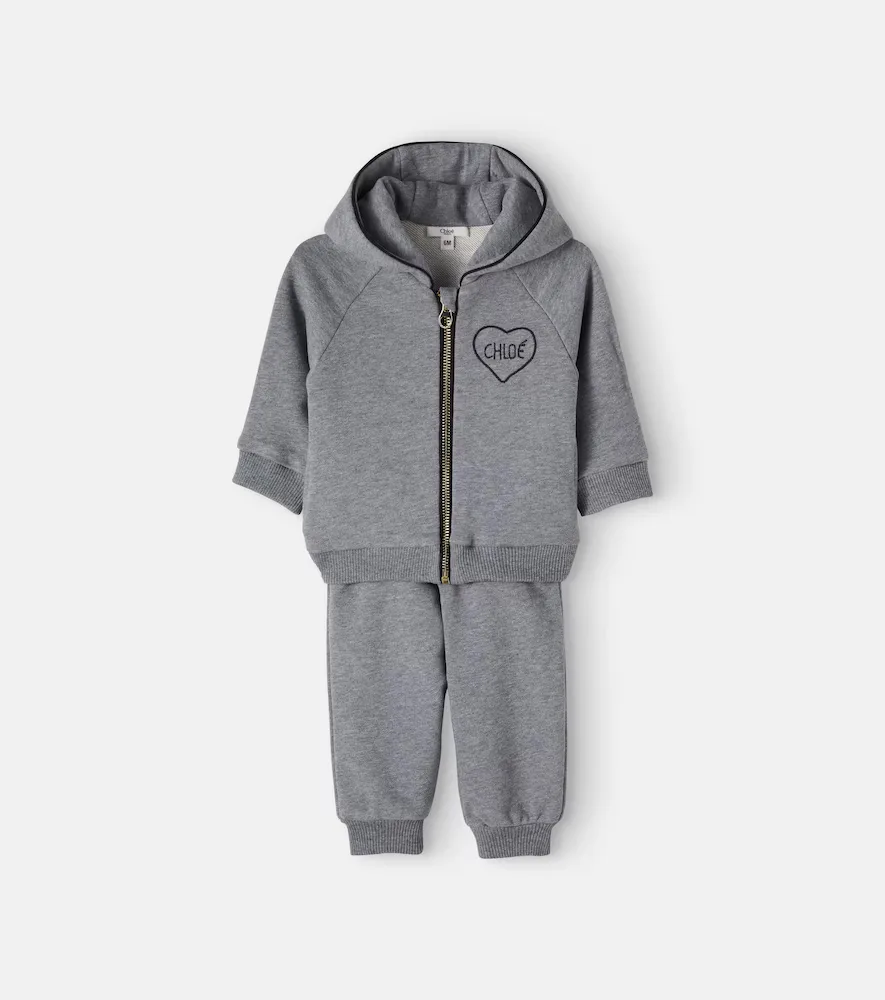 Baby Logo Cotton Zip-Up Hoodie and Sweatpants Set by Chloé