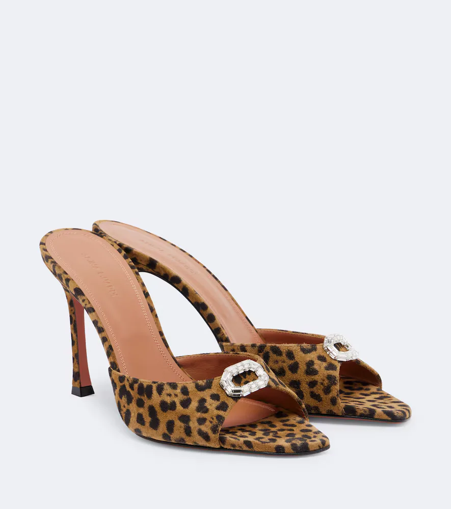 Camelia Leopard-Print Suede Mules by Amina Muaddi