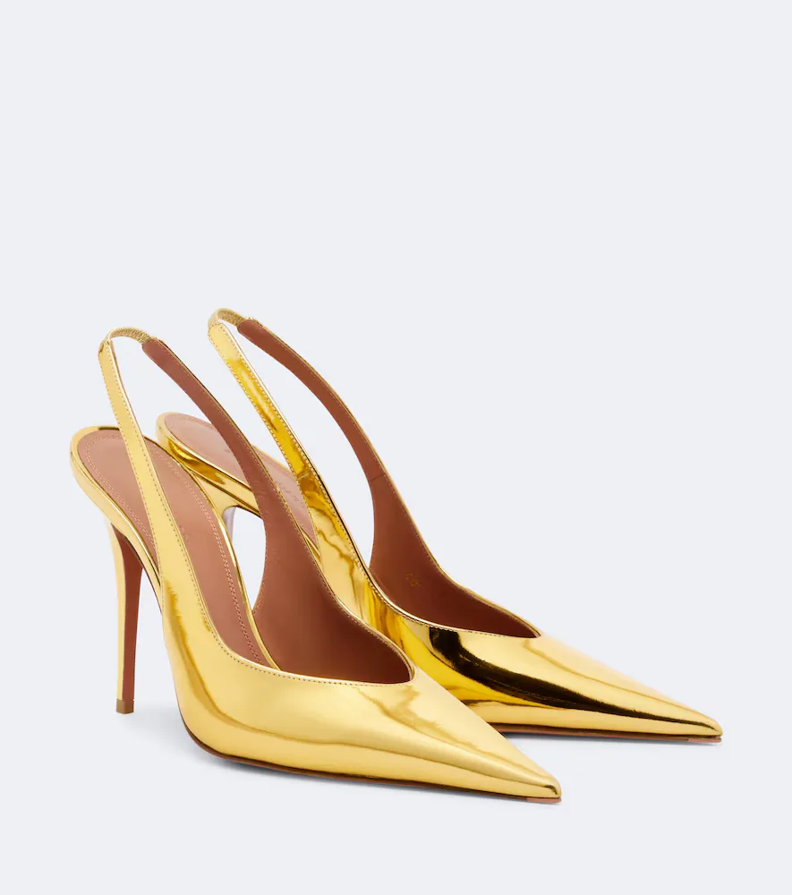Anok Metallic Leather Slingback Pumps by Amina Muaddi