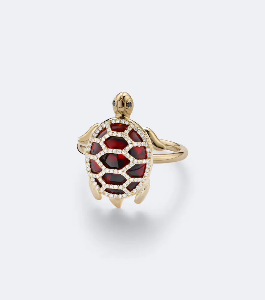 Tortue 9kt Gold Ring with Diamonds and Resin by Yvonne Leon