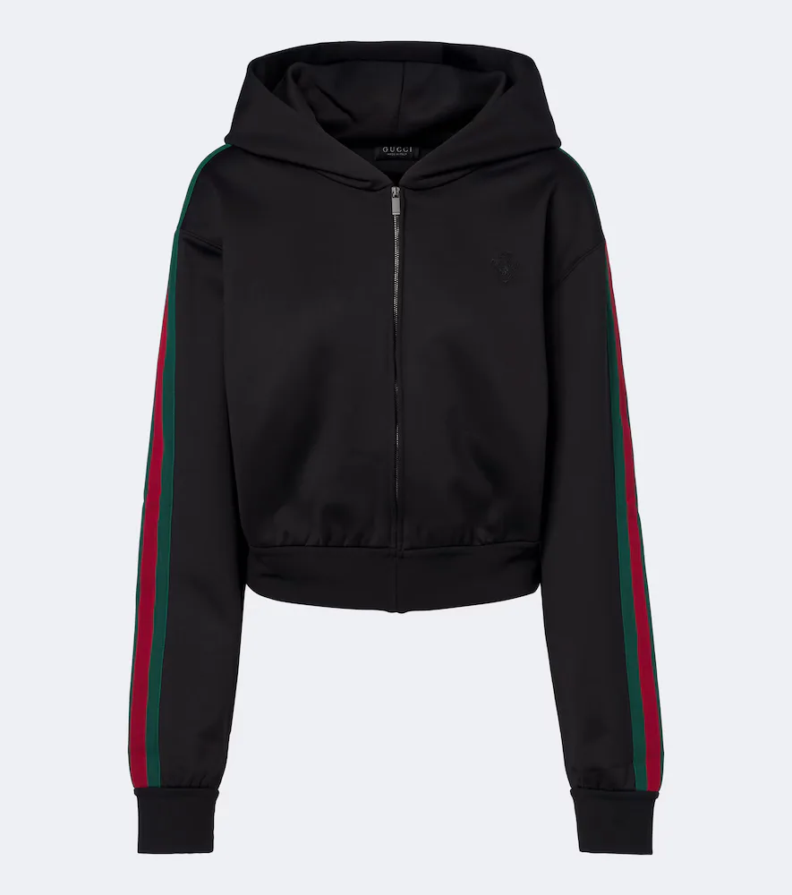 Web Stripe Jersey Zip-Up Hoodie by Gucci