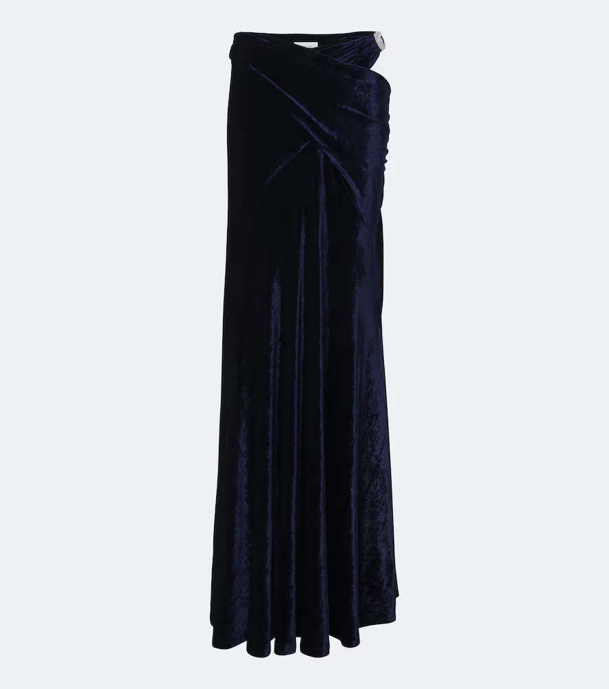 Draped Embellished Velvet Maxi Skirt by Rabanne