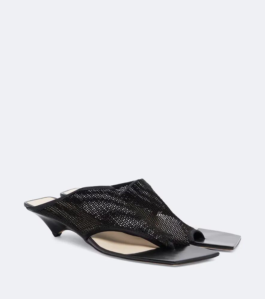 Edge Stretch Leather-Trimmed Mesh Mules