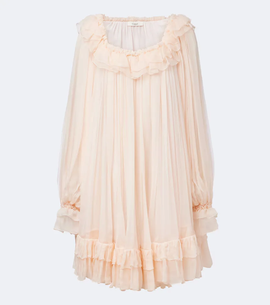 Gathered Ruffled Silk Muslin Minidress by Chloé