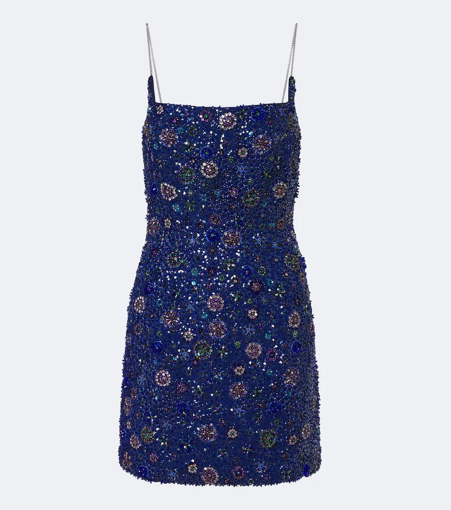 Crystal Midnight Embellished Silk Minidress