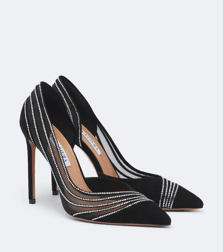 Dream Girl Embellished Mesh and Suede Pumps by Aquazzura