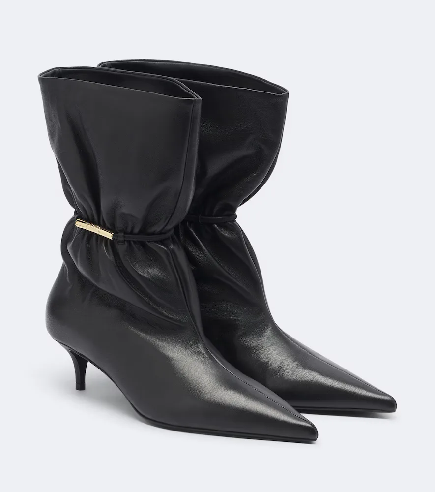 Gathered Leather Ankle Boots by Balmain