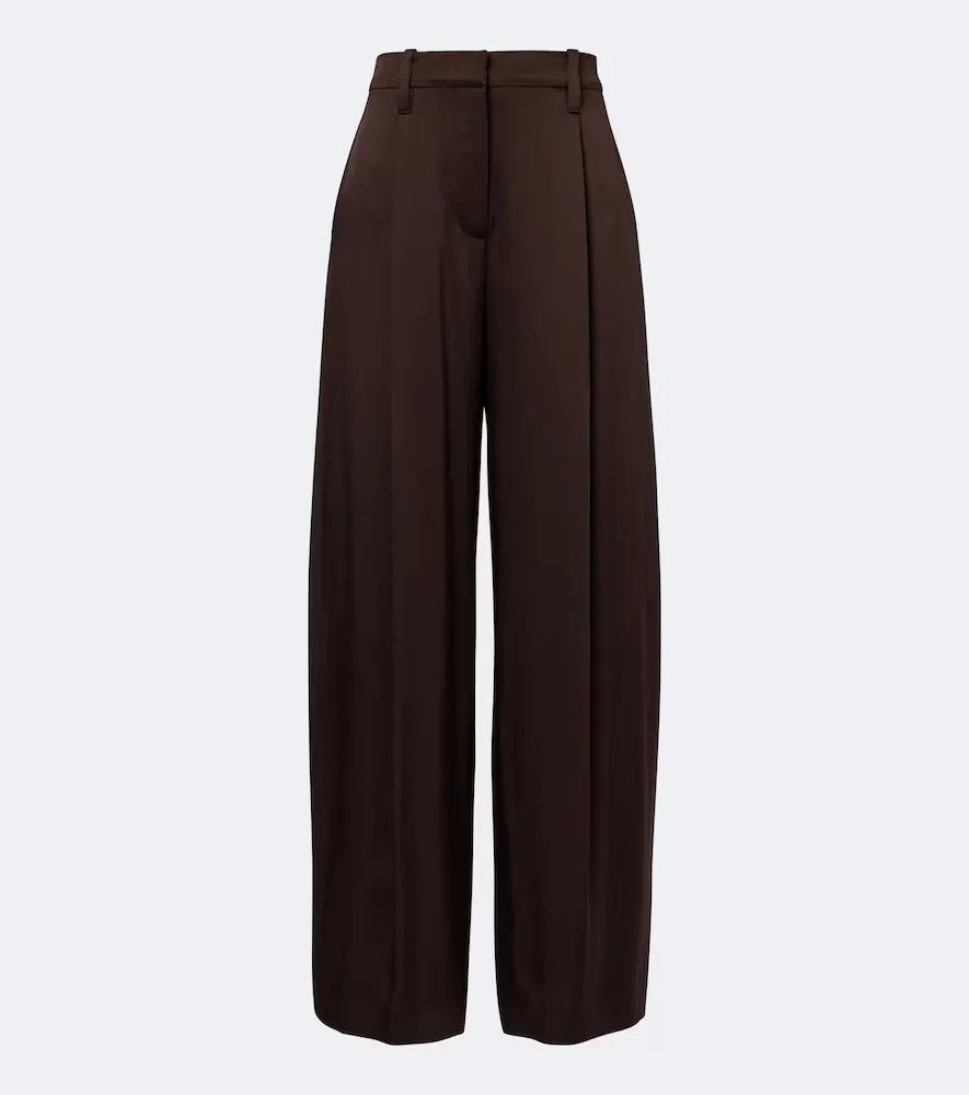 Monili Pleated Silk Wide-Leg Pants by Brunello Cucinelli