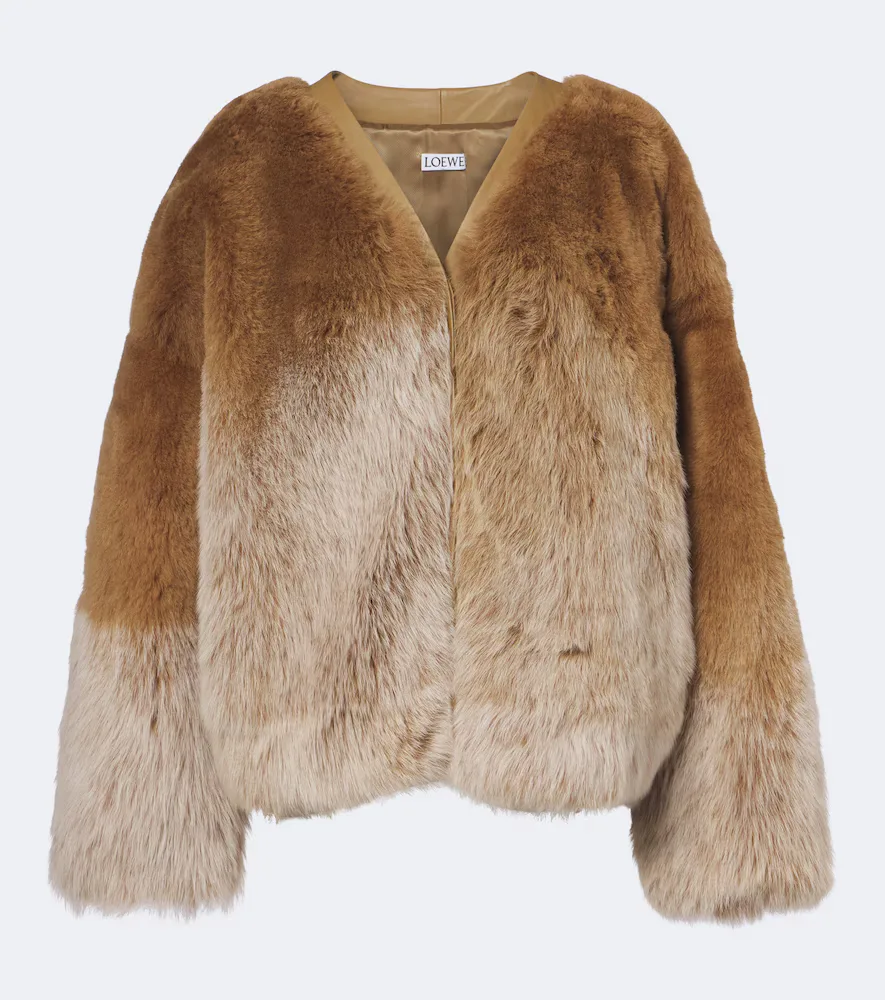 Leather-Trimmed Shearling Cardigan