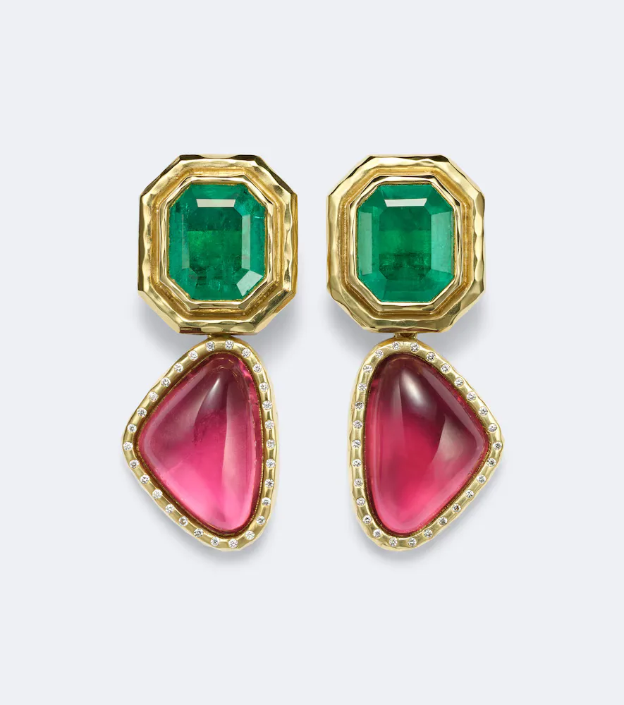 Double Orbit 18kt Gold Drop Earrings with Gemstones by Octavia Elizabeth
