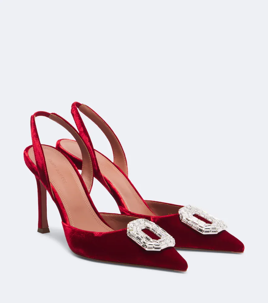 Camelia Embellished Velvet Slingback Pumps by Amina Muaddi