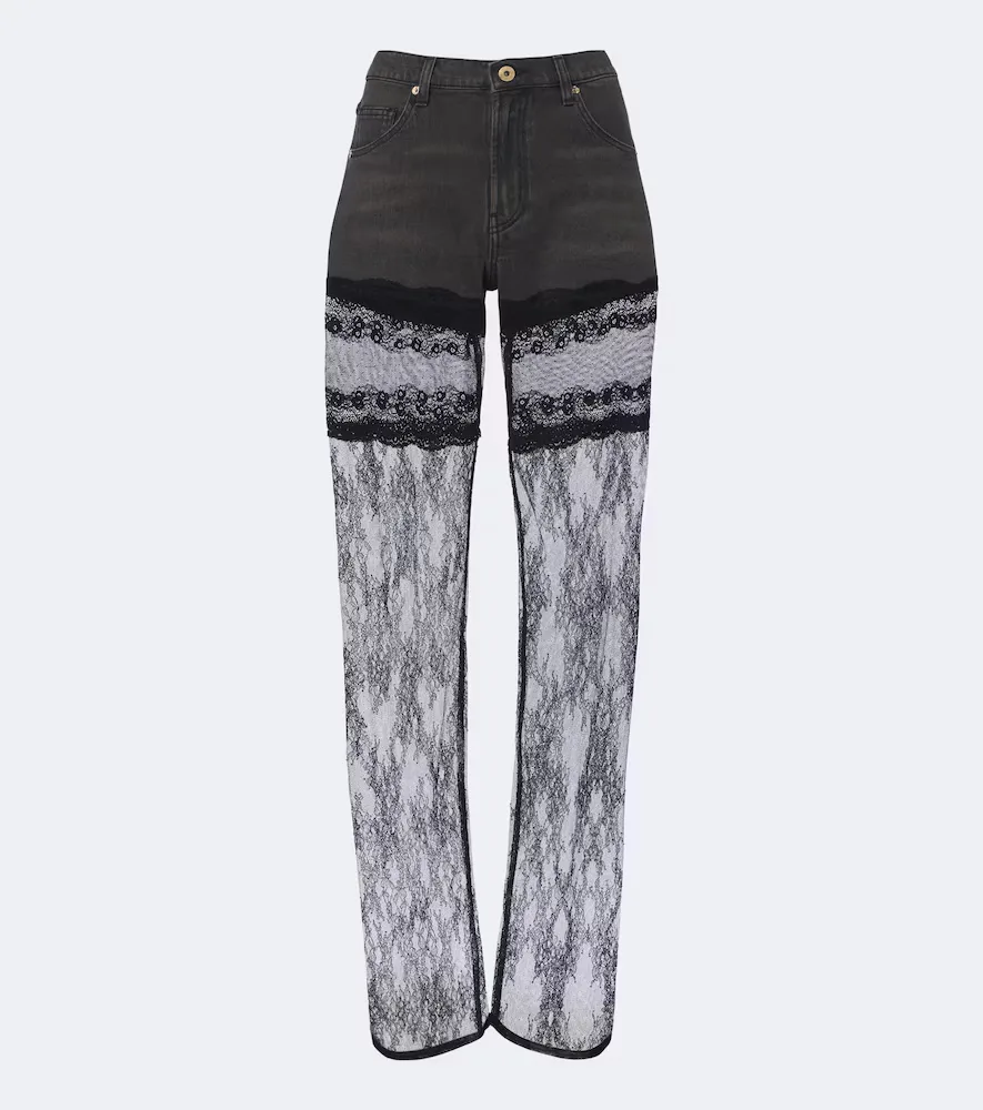 Lace-Trimmed Wide-Leg Jeans by Blumarine