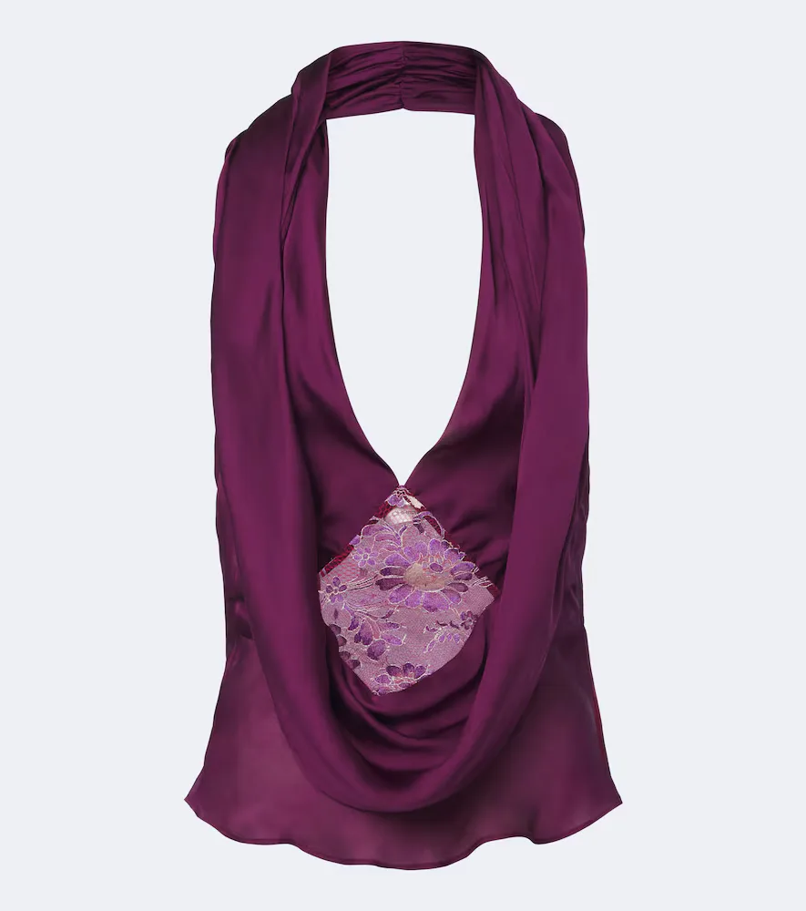 Cesura Lace-Trimmed Halterneck Silk Top