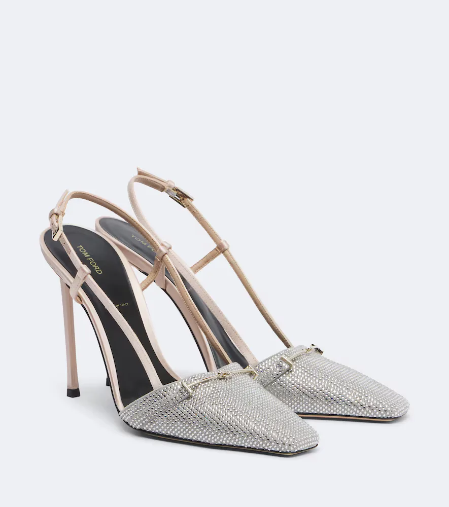 Arc Embellished Satin Slingback Pumps by Tom Ford