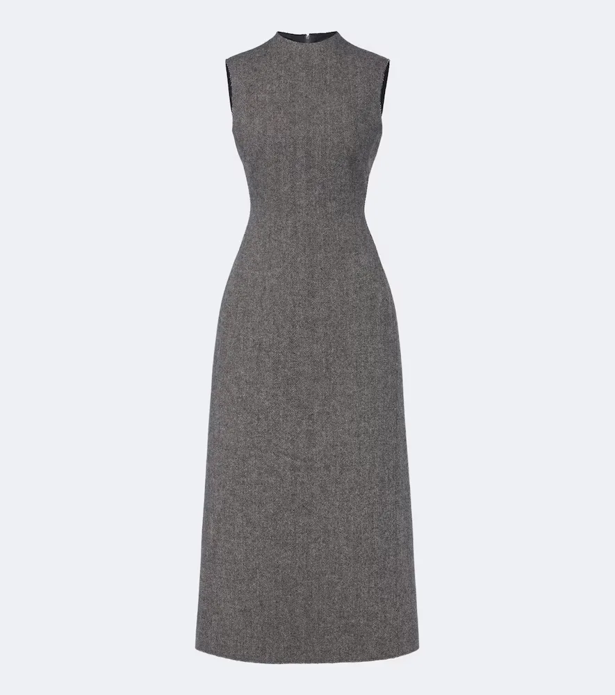 Herringbone Virgin Wool Midi Dress by Maison Margiela