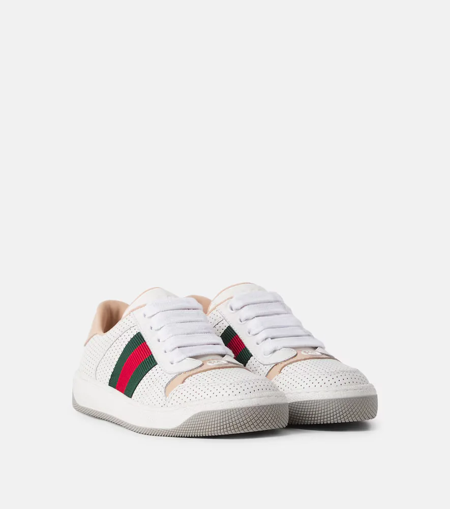Screener Web Stripe Leather Sneakers by Gucci
