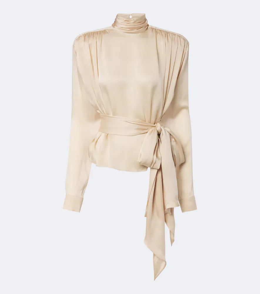 Bow-Detail Silk Charmeuse Blouse by Balmain