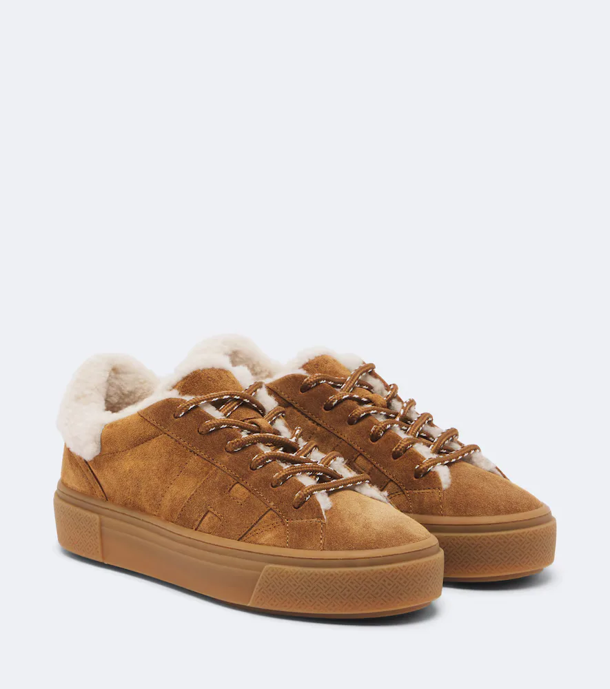 Crosswind Shearling-Trimmed Suede Sneakers by Hogan