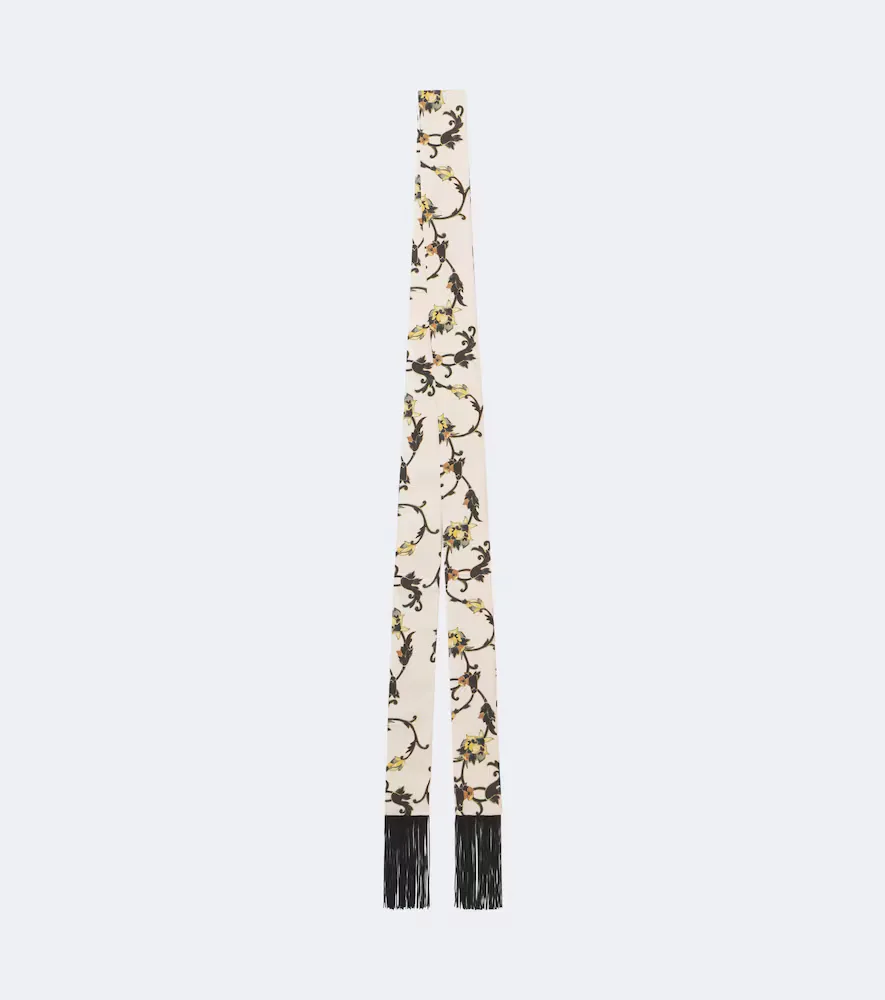 Printed Fringed Silk Twill Scarf by La Doublej