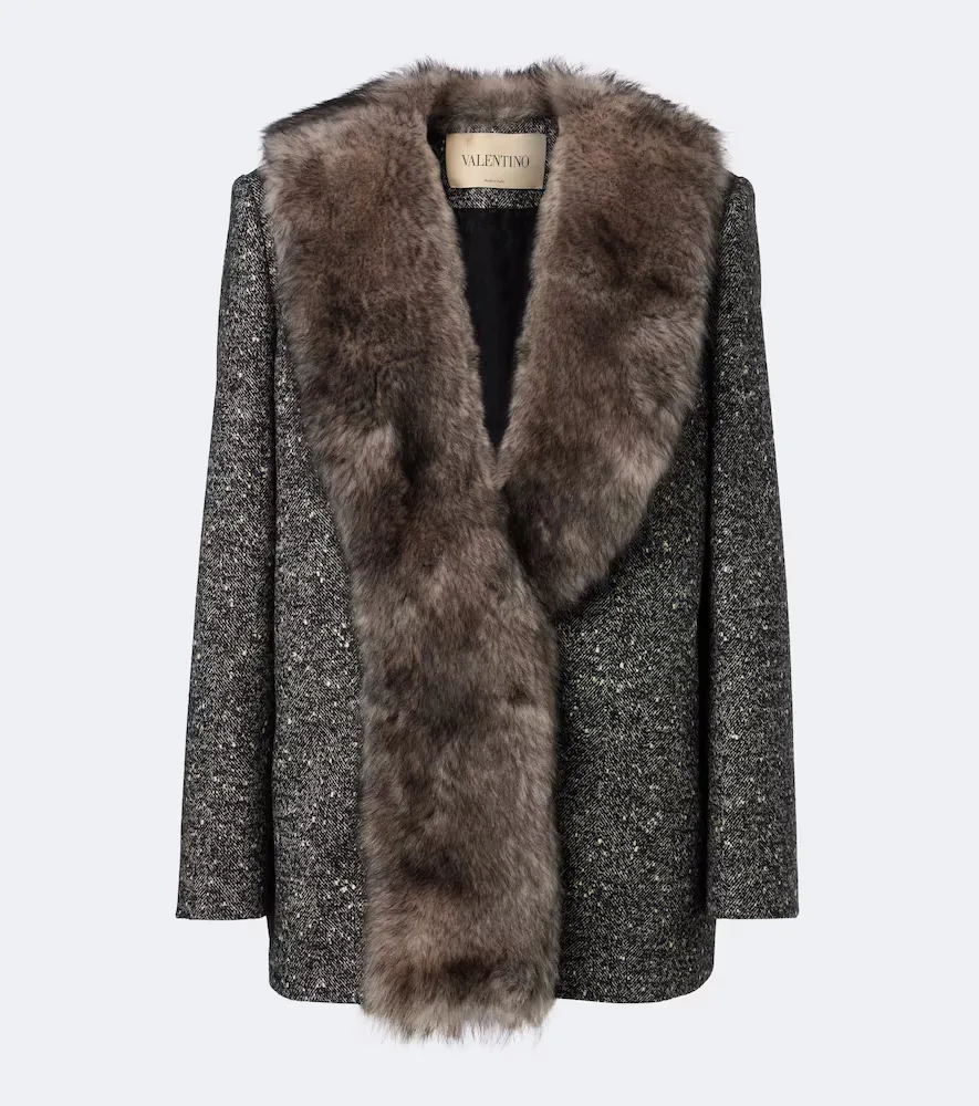 Shearling-Trimmed Wool-Blend Bouclé Blazer by Valentino Garavani