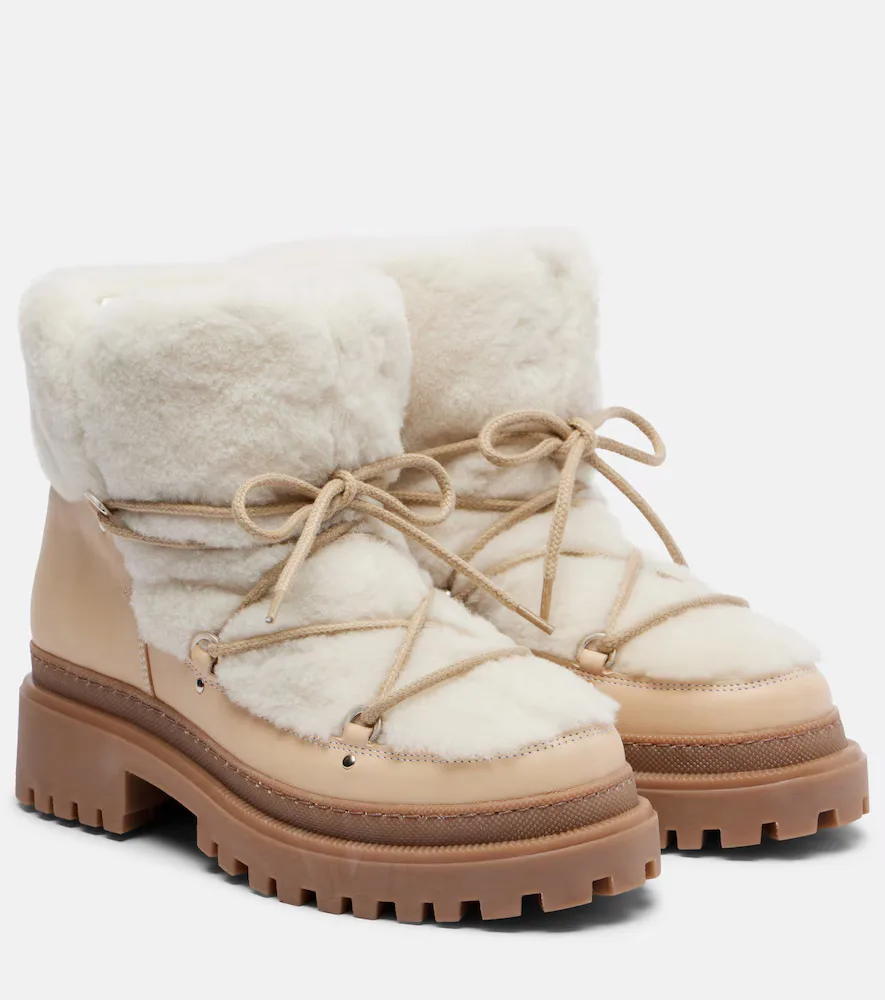 Shearling and Leather Ankle Boots by Yves Salomon