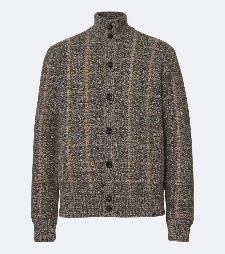 Checked Wool and Cashmere Cardigan by Agnona