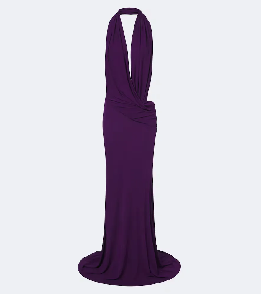 Draped Halterneck Jersey Gown by Alex Perry
