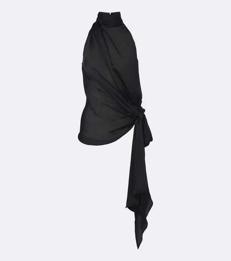 Bow-Detail Halterneck Silk Satin Top by Balmain
