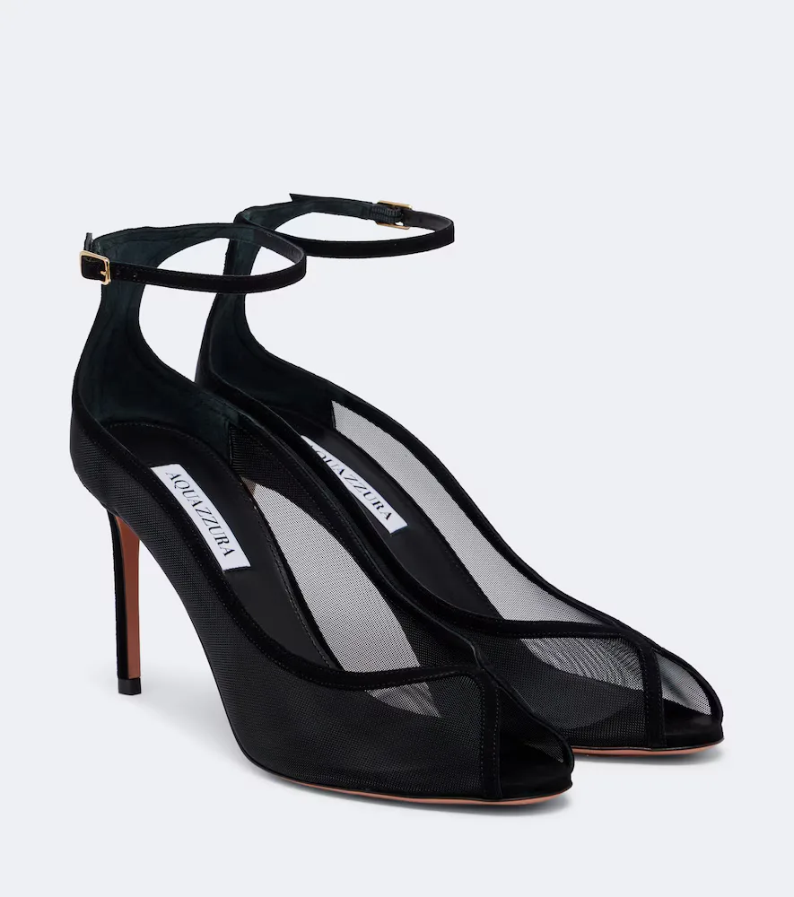 Love Affair Suede-Trimmed Mesh Slingback Sandals by Aquazzura