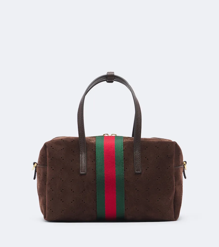Web Stripe Small Suede Top-Handle Bag by Gucci