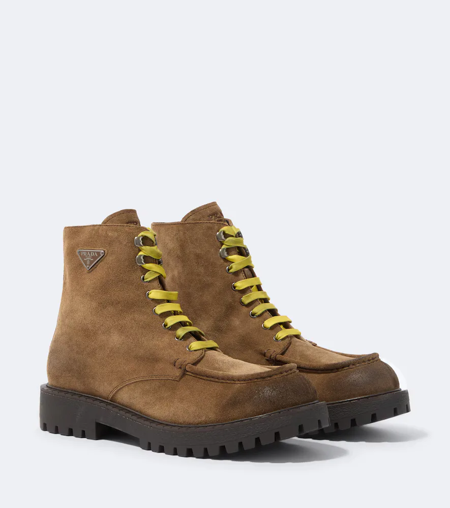 Suede Lace-Up Boots by Prada