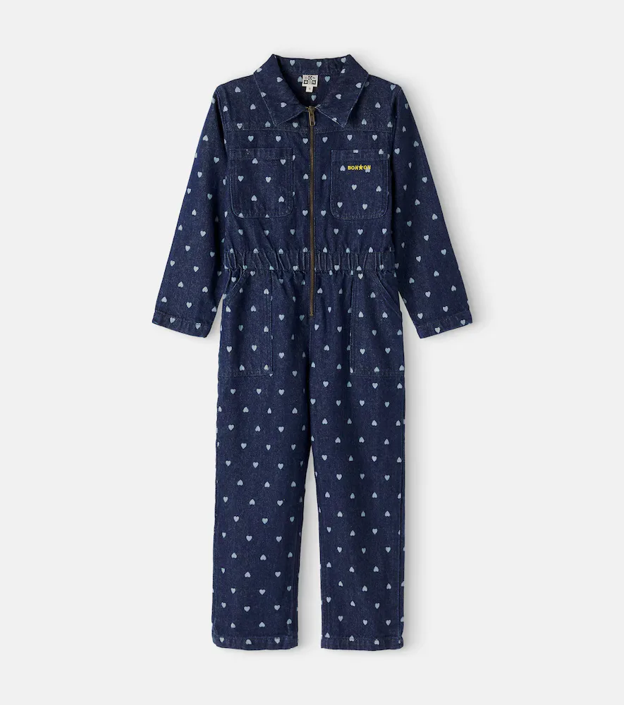 Pompom Printed Denim Jumpsuit by Bonton