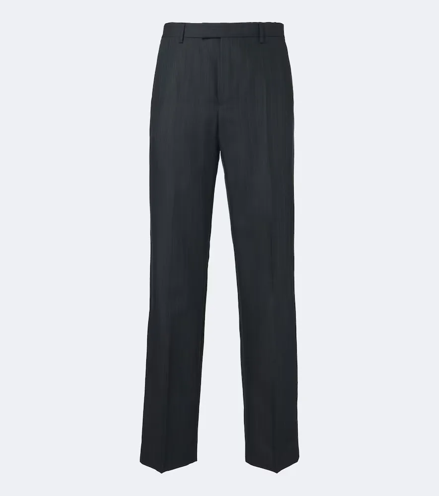 Herringbone Wool Straight Pants by Dries Van Noten