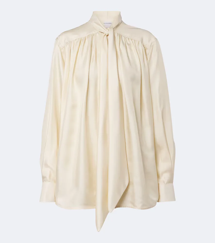 Tie-Neck Silk Twill Blouse by Bottega Veneta