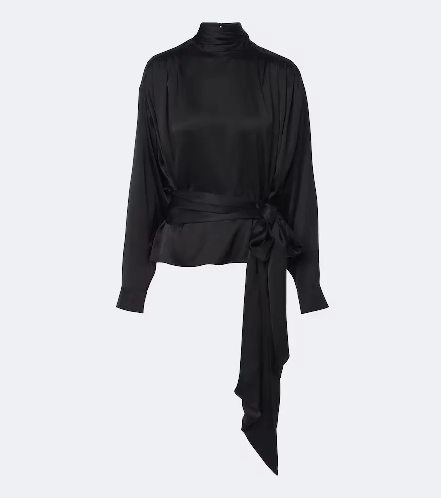 Bow-Detail Silk Satin Blouse by Balmain