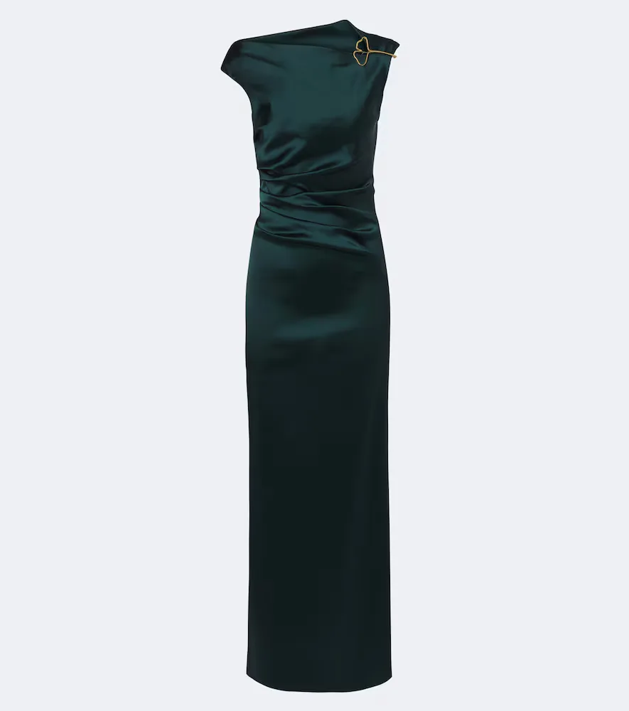Elegante Ruched Embellished Satin Cocktail Dress by Max Mara