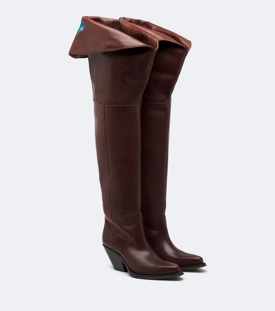 Azelan Floral Leather Over-the-Knee Boots by Chloé