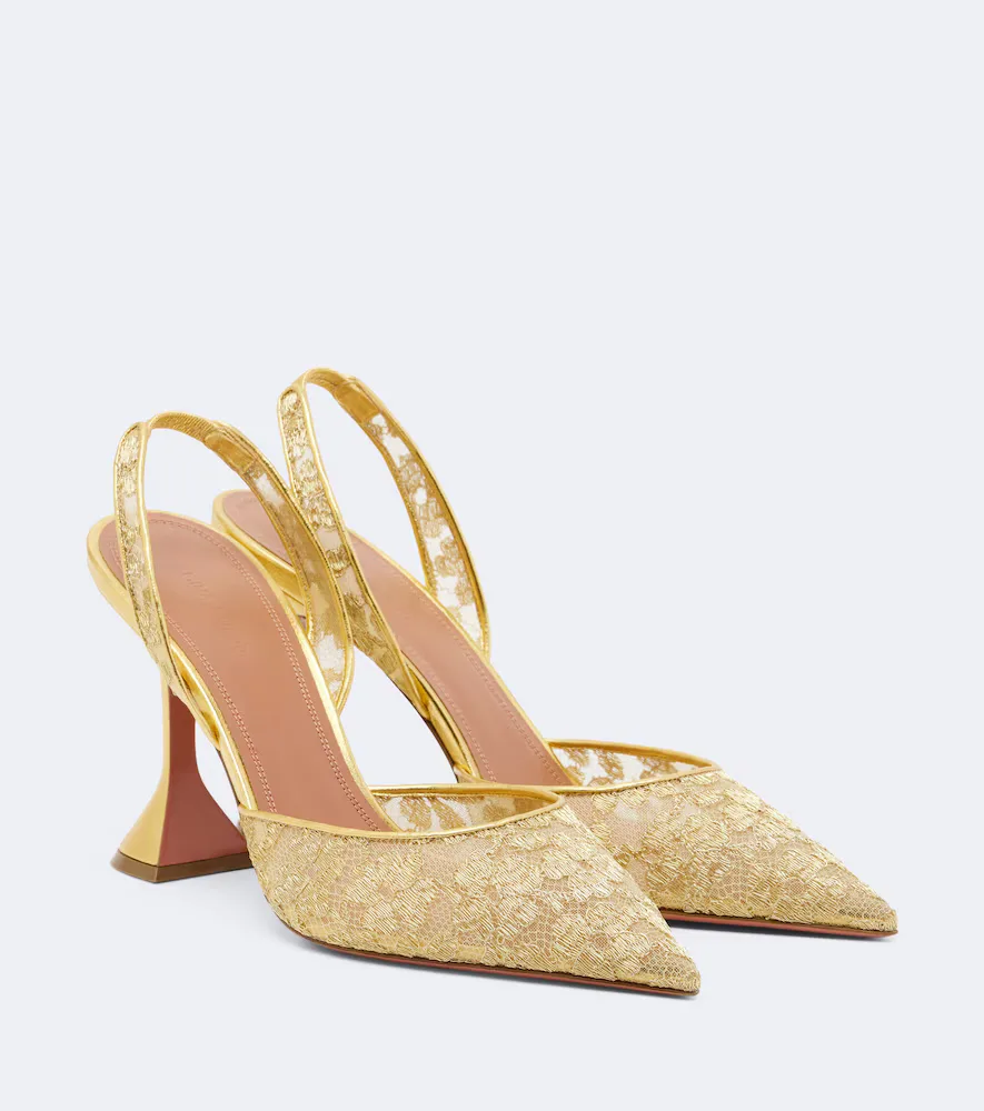 Holli Lace Slingback Pumps by Amina Muaddi
