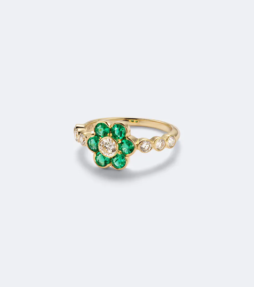 Flora 18kt Gold Ring with Emeralds and Diamonds by Anita