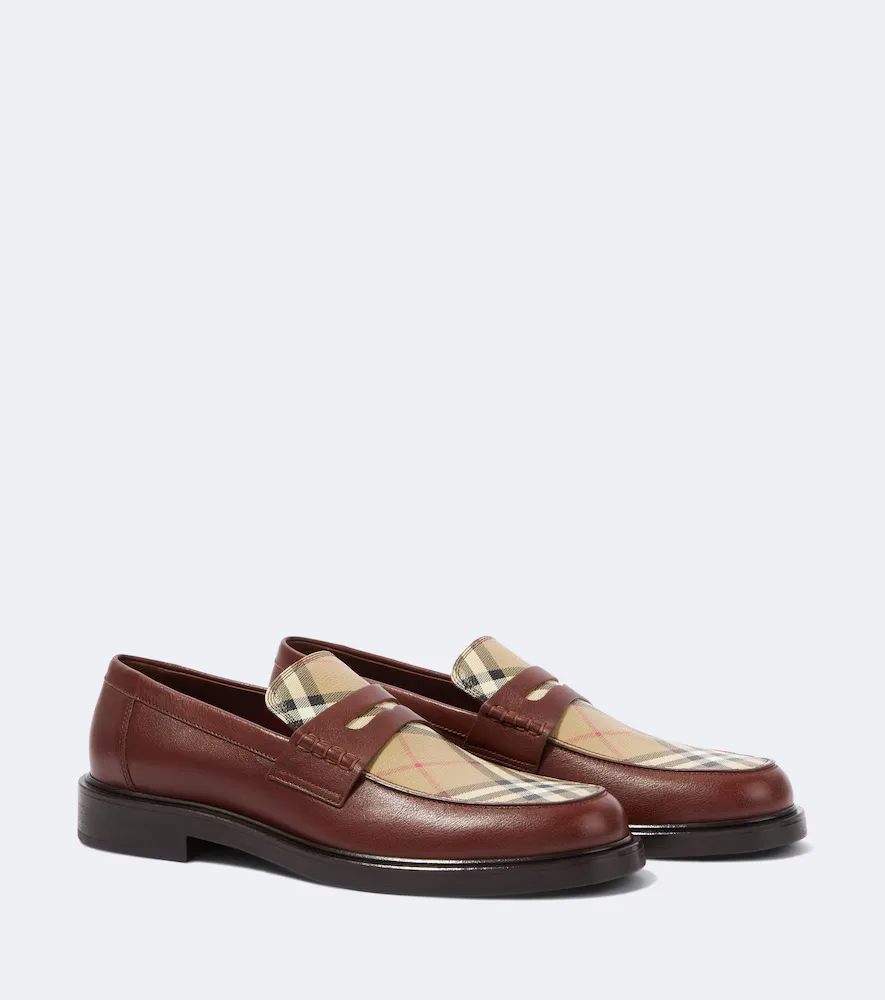 Burberry Check Leather Penny Loafers by Burberry