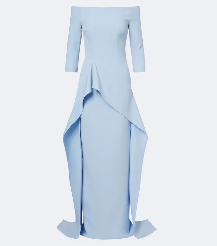 Zetta Draped Off-Shoulder Crêpe Gown by Safiyaa
