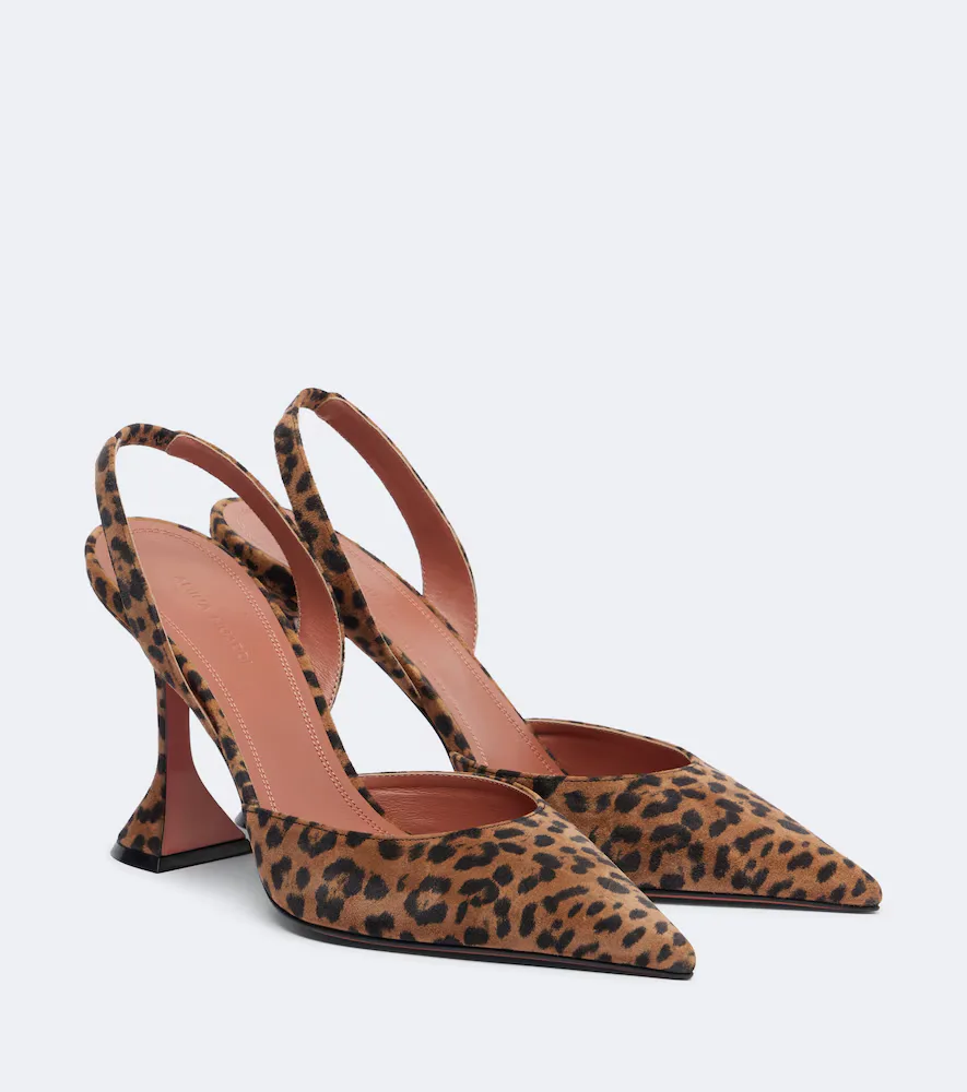 Holli Leopard-Print Suede Slingback Pumps by Amina Muaddi
